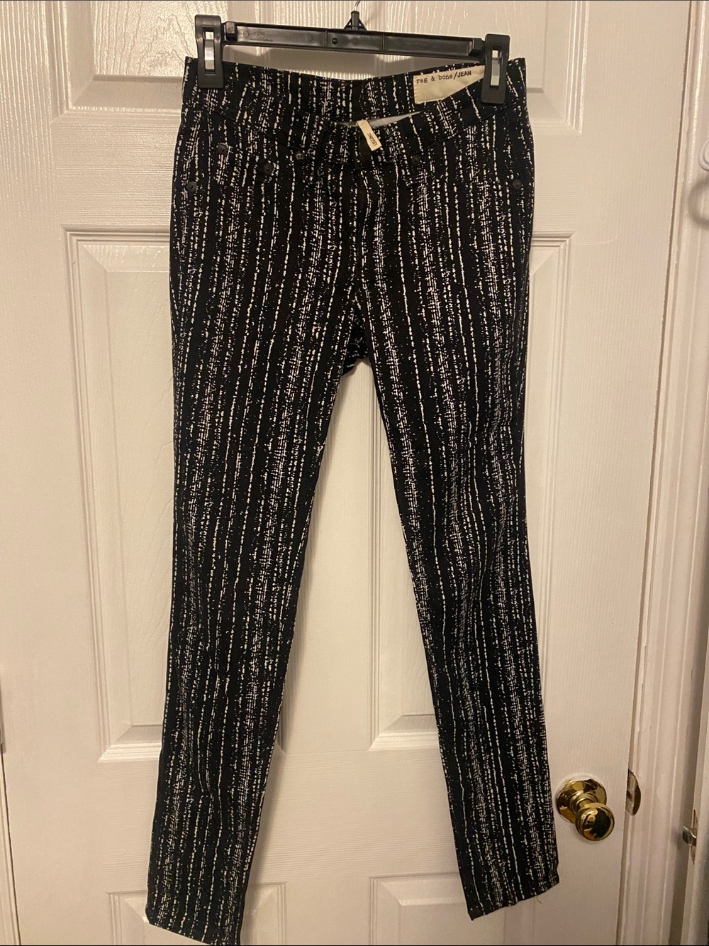 rag & bone Black Jeans with White Vertical Stripe